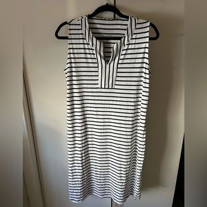 Coolibar sleeveless dress. White + navy stripes.